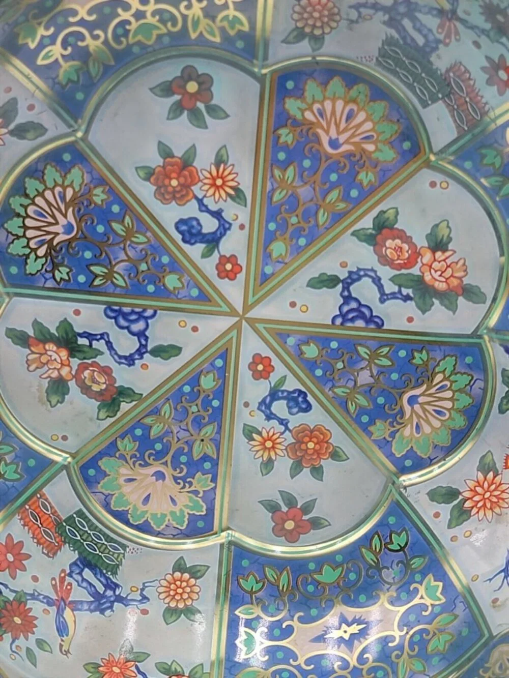Vintage Daher Ware Metal Tin Bowl Chinoiserie Floral Bird Pattern 10.25